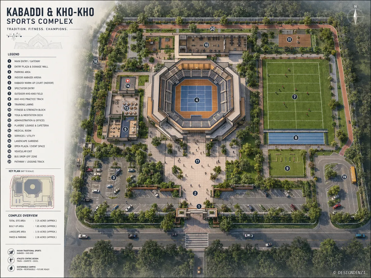 Sports Complex Design — DesignDenzi concept masterplan work